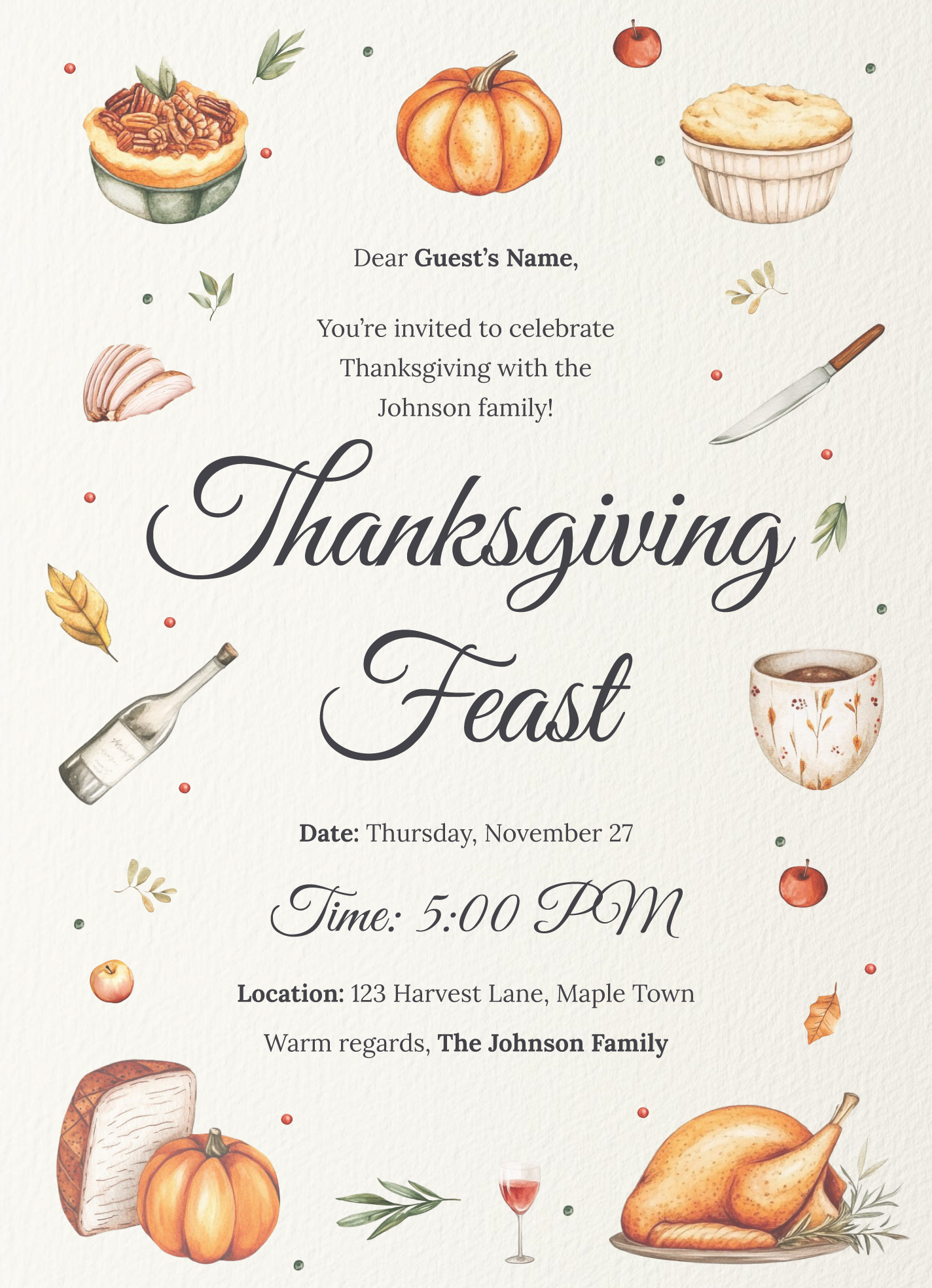 thanksgiving invitation free google docs template - gdoc.io